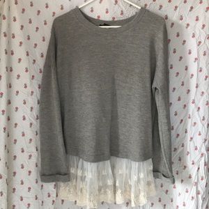 Grey sweater with lace bottom